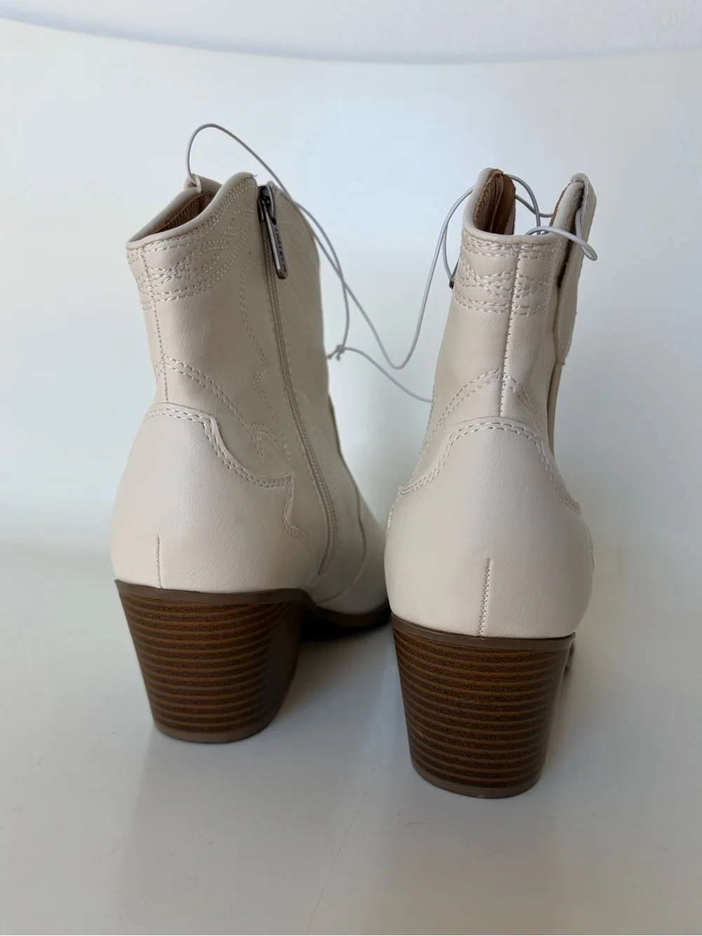Indigo Cream Western Ankle Booties with Stacked Heel